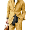 Men's Linen Blend 2 Piece Suit Set Stand Collar Breathable Casual Blazer Pants For Business Daily Wear