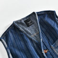 Spring Autumn Jacquard Cowboy Vest V-neck Single breasted Men Vests Jacket Japanese Casual Fashion Loose Sleeveless Denim Coat