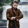 New Brown Autumn And Winter Fashion Leather Jacket Men's Plus Size Zipper Locomotive Leather Jacket Jacket