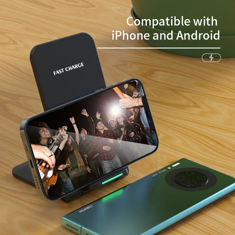 Wireless Charger Stand Pad For iPhone 17 16 15 14 13 12 Pro XR 8 X XS Max Samsung Xiaomi Induction Fast Charging Dock Station