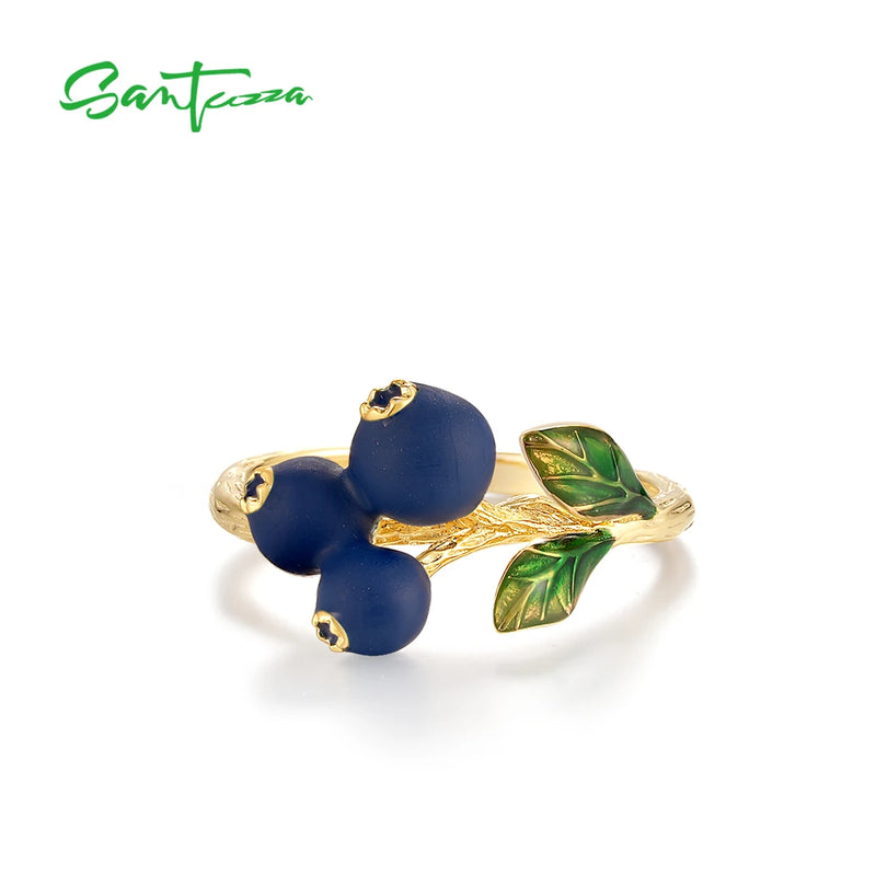 SANTUZZA Real 925 Silver Ring For Women Cute Fruits Blueberries & Pomegranate Birthday Gifts Delicate Fine - Visuel 2 | SAMAG