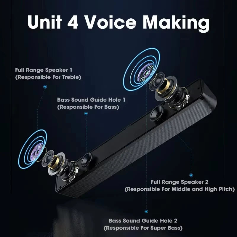 4D Surround Soundbar Bluetooth 5.0 Wired Wireless Home Theater Stereo Subwoofer Speaker for PC Laptop Computer Gaming Movies