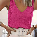 Women Sequin V Neck Tank Top Sleeveless Sparkly Camisole - View 6 | SAMAG