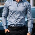 Men's dark plaid long sleeved shirt slim fit European | SAMAG