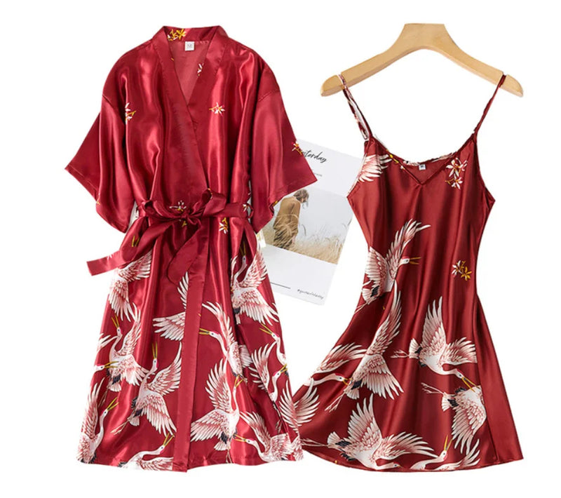 Sexy Nightwear Gown Set Women Pyjama V-Neck Pajamas Silky | SAMAG
