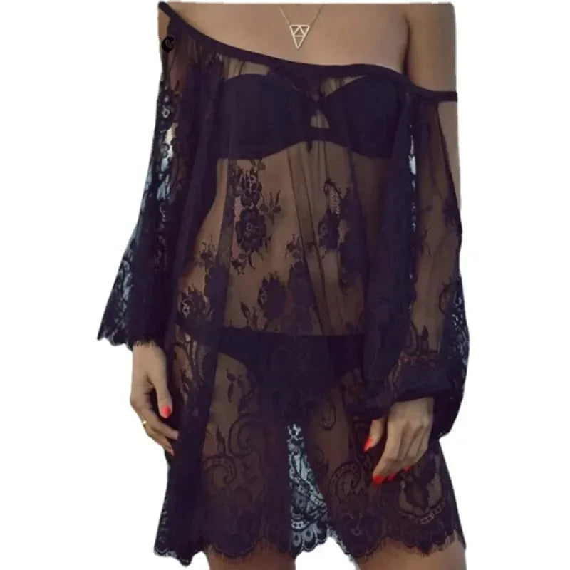 Sexy Cover Up Women Summer Lace Crochet Beach Dress Bathing Suit Bikini Swimwear Casual Boho Chic Vacation Outfit Hot Trendy