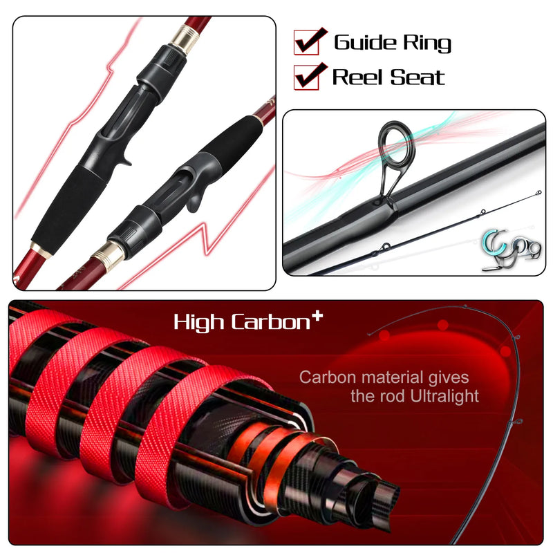 Sougayilang Baitcasting Fishing Rod and Reel Bag Set 1.8-2.4m Telescopic Rod and Metal Spool Fishing Reel for Bass Fishing Pesca