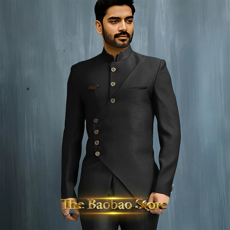 Matching Design Men's Suit 2pcs African/Indian Safiri Attire Customized Set with Gold Button for Wedding Party Formal Events