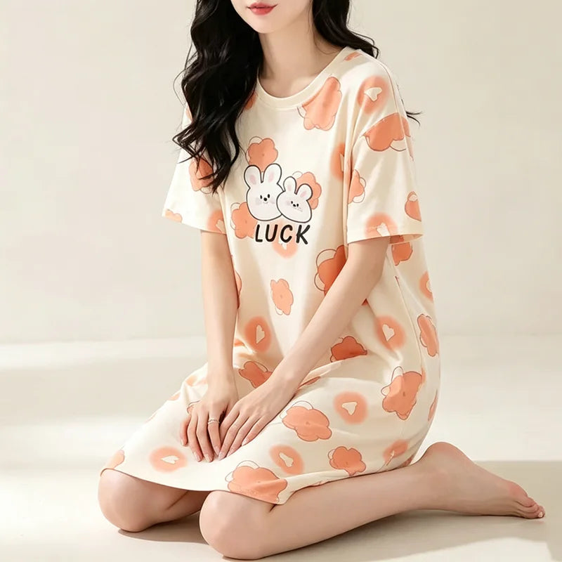 Women Large Size Pajamas Short-Sleeved Nightgown LUCK | SAMAG