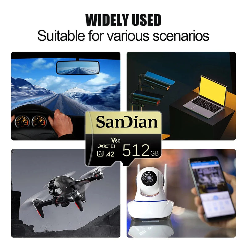 High Speed Memory Card 128GB 256GB 512GB Micro TF SD Card U3 V30 A2 with Adapter for Nintendo Switch Phone Gaming Memory Card