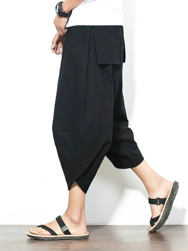Beach Summer Cotton Linen Cargo Shorts Men Baggy Wide leg | SAMAG