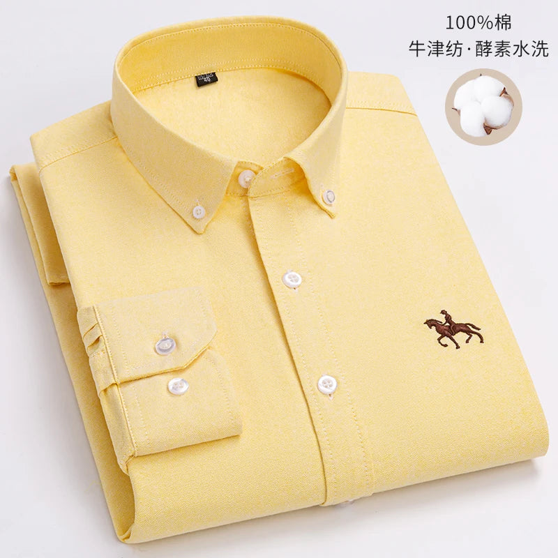 S~6XL Cotton Oxford Shirt For Men's Long Sleeve Plaid | SAMAG