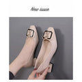 2026 New Women's Square Toe Chunky High Heels - Rhinestone Metal Buckle Commuter Pumps, Elegant Mid Heel Office Pumps