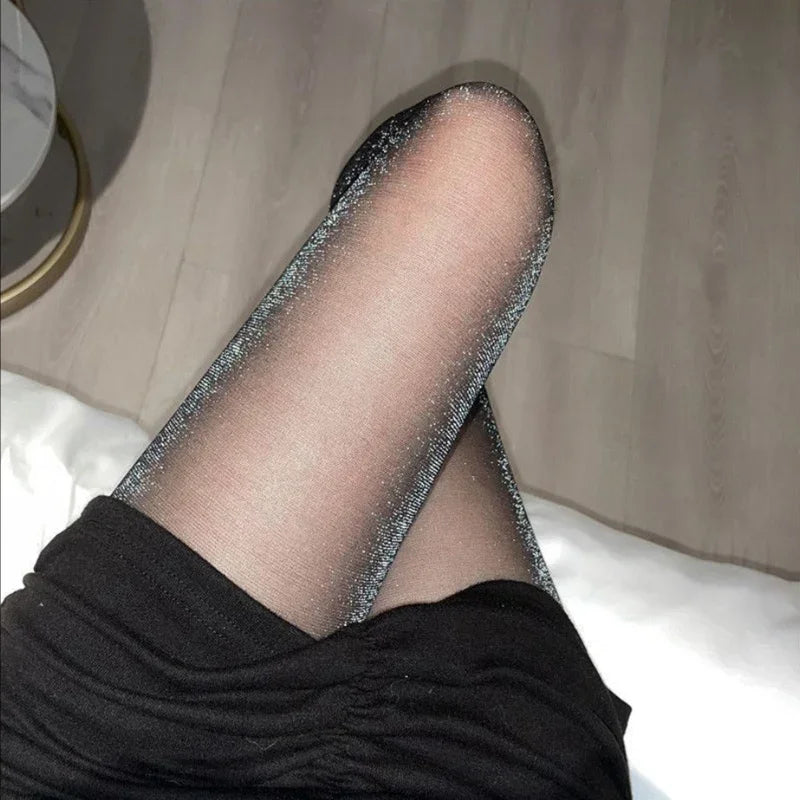 Shiny Sexy Black Silk Pantyhose Transparent Tights Charming Women Sweet Underwear Glitter Bright Hosiery Ladies Panty Stockings