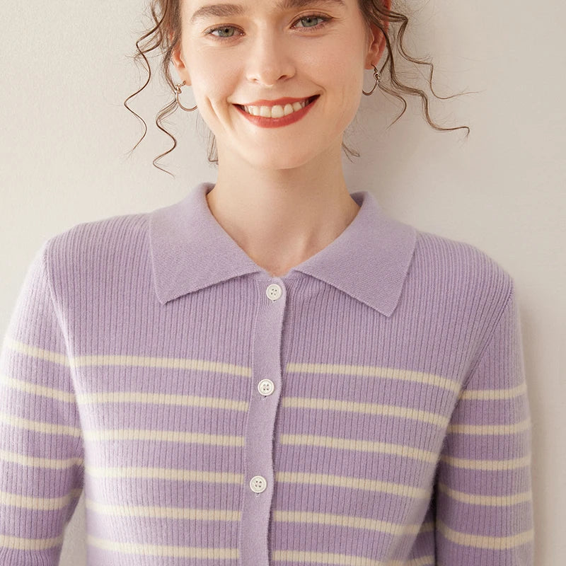 WinvyNee Women's Clothing Cashmere Wool O Neck Striped - View 3 | SAMAG