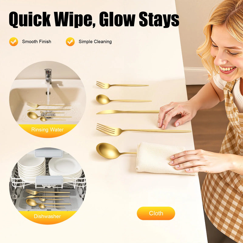 90Pcs Gold Stainless Steel Silverware - Heavy Duty Cutlery, 420 Stainless Steel Tableware Set for Wedding, Buffets, Restaurants
