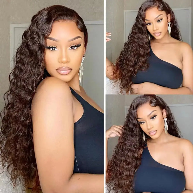 4 Chocolate Brown Water Wave Bundles Ombre Colored Deep Curly Raw Human Hair Bundles Deal Hair Extension Hair Weave Double Weft