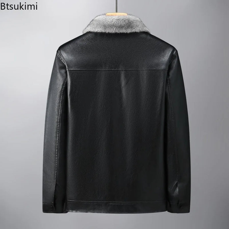 Autumn Winter New Men's Thickened Leather Jackets Fashion Solid Plush PU Leather Coats High Quality Men Warm Windbreaker Jackets
