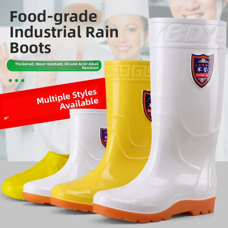 White Work Boots Waterproof Slip Resistant High And Medium Tube Food Hygiene Boots Rubber Shoes for Men Rain Boots