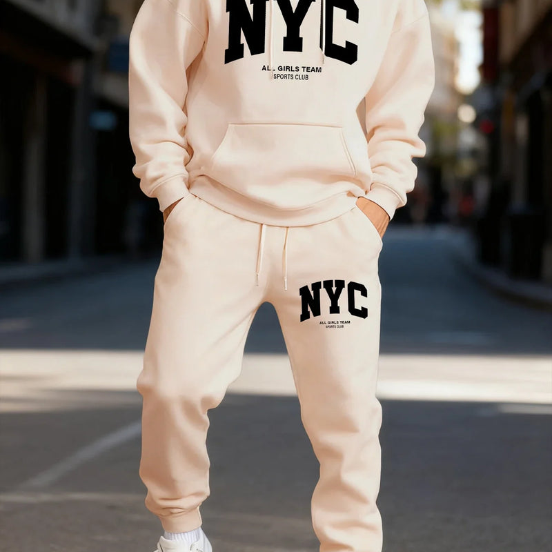 Trendy Letter Eye - Catching Print Men's Hooded Suit Casual Winter Two - Piece Set Sports Jogging Pants - View 3 | SAMAG