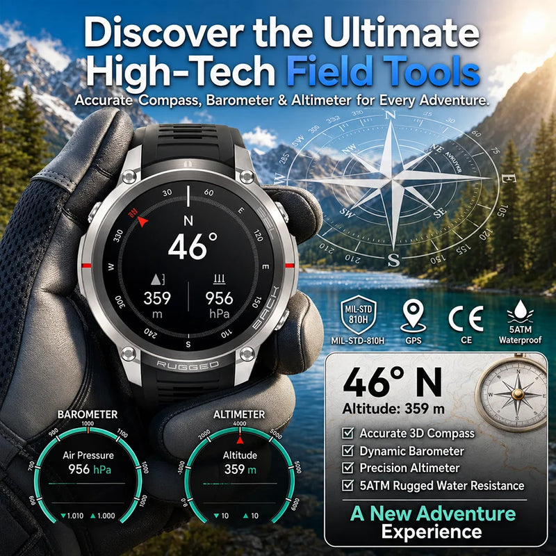 2026 Military Satellite Offline Map GPS Smart Watch Men 1.43''AMOLED Bluetooth Call Compass 5ATM Waterproof 170+Sport Smartwatch
