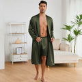 Solid Color Simple Homewear Men's Sleepwear Silk Satin Robe Shorts Pajamas Suit Spring Autumn Long Sleeved Bathrobe Nightgown