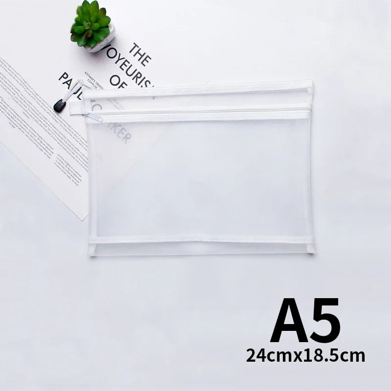 Nylon Mesh File Bag A4 A5 A6 Transparent Zipper Test Paper Information Bag Office Student Pen Bag Subject Bag Puzzle Storage Bag