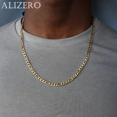 ALIZERO 18K Gold 4MM Figaro Chain Necklace For Women Men Fashion Hip Hop Punk Jewelry 40 - 75cm | SAMAG