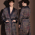 New Men's 3PCS Robe Sets Pajama Ice Silk Rayon Kimono Gown Bathrobe Loungewear Loose Print Home Clothes Nightwear Male Sleepwear