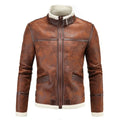 Winter Men Fleece-Lined Thicken Fur Integrated Leather New Men Leather Clothing with Stand Collar Lambswool Leather Jacket