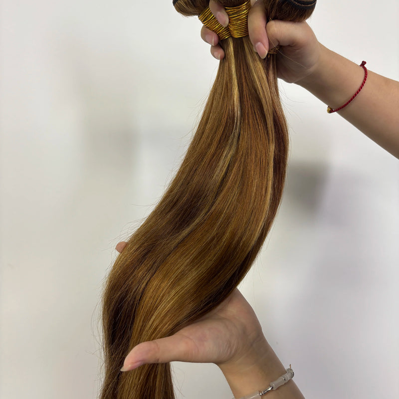 12A Highlight Bundles Human Hair P4-27 Straight Human Hair Bundles 100% Human Hair Raw Hair Bundles Highlight Wig Human Hair