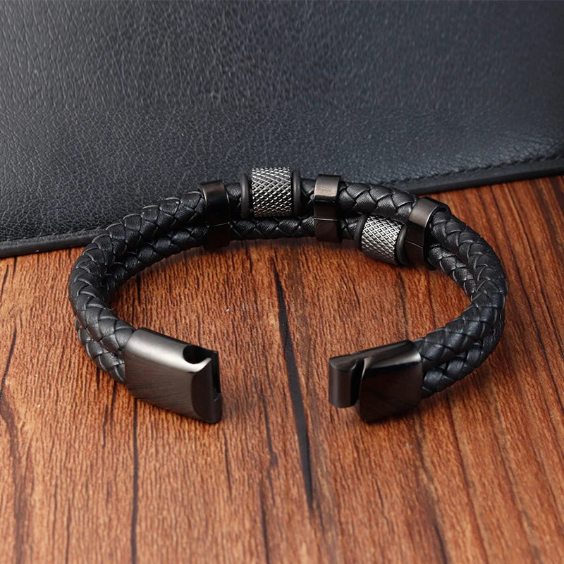 Charm Braid Rope Bracelet For Men Stainless Steel Magnetic Buckle Genuine Leather & Bangles Male Female - Visuel 6 | SAMAG