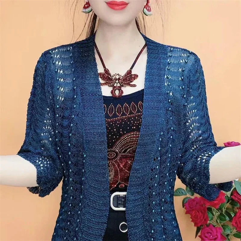 Spring Summer New Ice Silk Knit Cardigan Women - View 3 | SAMAG