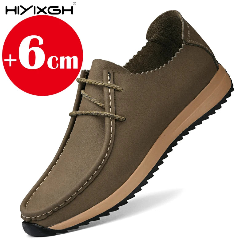 Inner height 6 cm genuine leather non-slip casual walking shoes classic fashion men's elevator shoes outdoor sports shoes