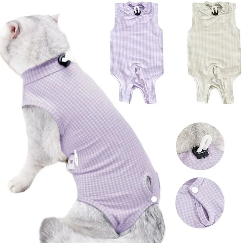 Breathable Pet Recovery Suit Soft Cotton High Elastic Cat Sterilization Clothes Adjustable Anti-Licking Weaning Jumpsuit