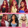 34 Inch 99J Burgundy Body Wave 13x4 HD Transparent Lace Frontal Wig Human Hair Pre Plucked Baby Hair Cuticle Aligned Colored Wig For Black Women