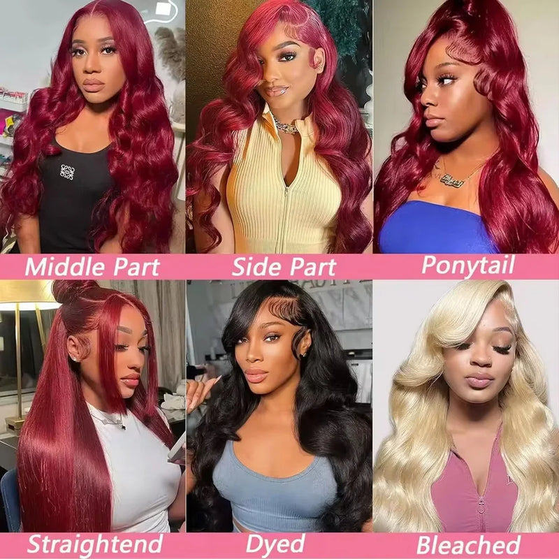 34 Inch 99J Burgundy Body Wave 13x4 HD Transparent Lace Frontal Wig Human Hair Pre Plucked Baby Hair Cuticle Aligned Colored Wig For Black Women