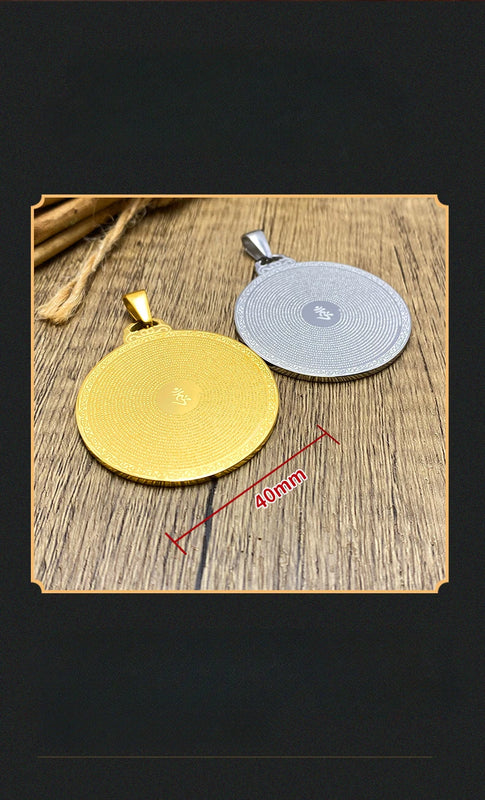 Vintage Stainless Steel Buddha Plaque Scripture Necklace Shurangama Mantra Tibetan Buddhist Vow Talisman Religious Party Jewelry