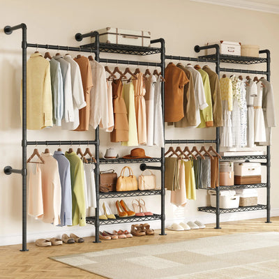 L4 Wall Mounted Industrial Pipe Clothes Rack, Closet | SAMAG