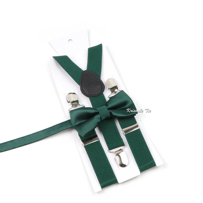 Fashion Men Kids Turquoise Green Suspender Bowtie Sets Elastic Solid Color Y - back Straps Butterfly - Visuel 9 | SAMAG