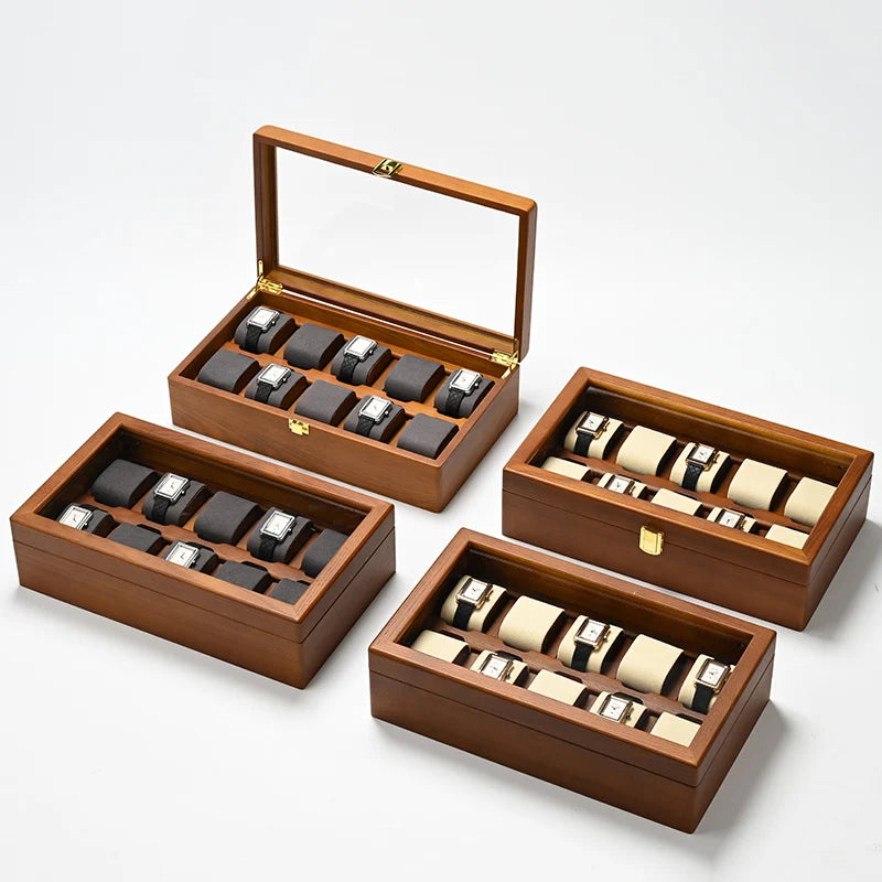 Oirlv 10 Grids Watch Box Wooden Jewelry Box Watch Organizer Case Men Women Mechanical Watchs Storage Case Wristwatch Display Box