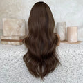 Highlight Human Hair Honey Brown1x4 Opening V Part Wigs with Clips Glueless 30Inches Dark Brown V Part Wigs for Women Easy Wear