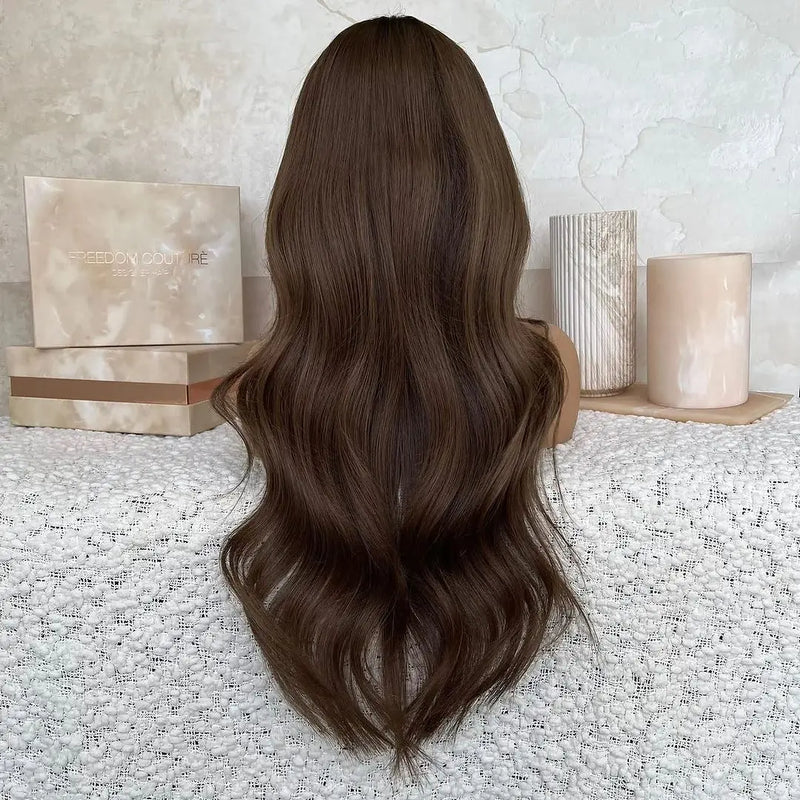 Highlight Human Hair Honey Brown1x4 Opening V Part Wigs with Clips Glueless 30Inches Dark Brown V Part Wigs for Women Easy Wear