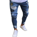New White Embroidery Jeans Men Cotton Stretchy Ripped | SAMAG