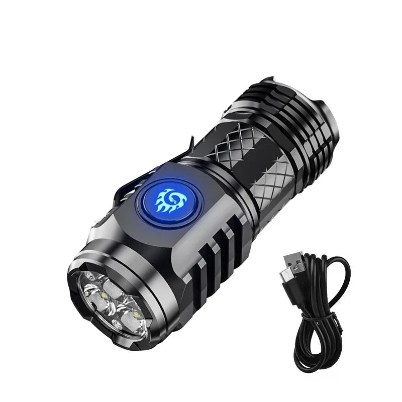 Mini Flashlight 9 LED Strong Light Lantern Long Range Rechargeable Pocket Lamp Outdoor Portable Camping Hiking Light