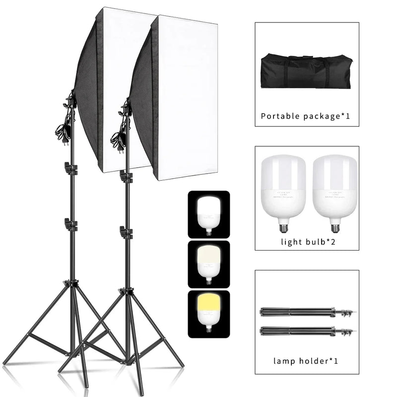 SH 50x70CM Photography Softbox Lighting Kits Professional Continuous Light System Equipment For Photo Studio