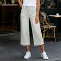 Cropped Pants for Women, High-Stretch Denim Wide-Leg Trousers, Drawstring Waistband Casual Summer Pants Denim Jeans Women