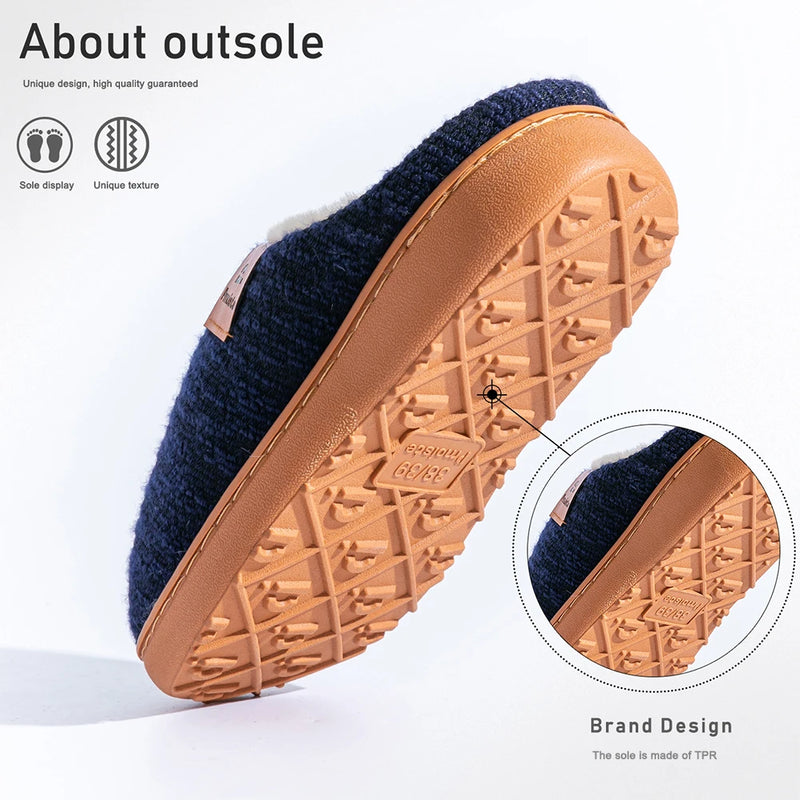 Winter Women's Slippers TPR Sole anti Slip Soft Knit Home Shoes Comfortable and Warm Indoor Casual Shoes