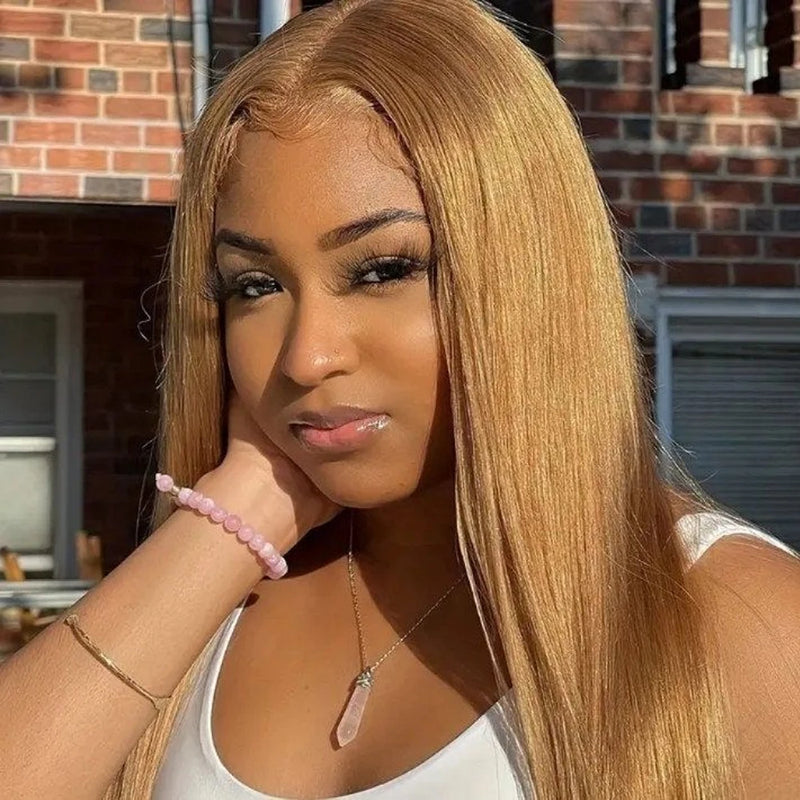 Chocolate Brown Straight Lace Front Wig Synthetic 30 Inch 200 Density 13x4 HD Transparent Full Lace Frontal Wig Pre Plucked