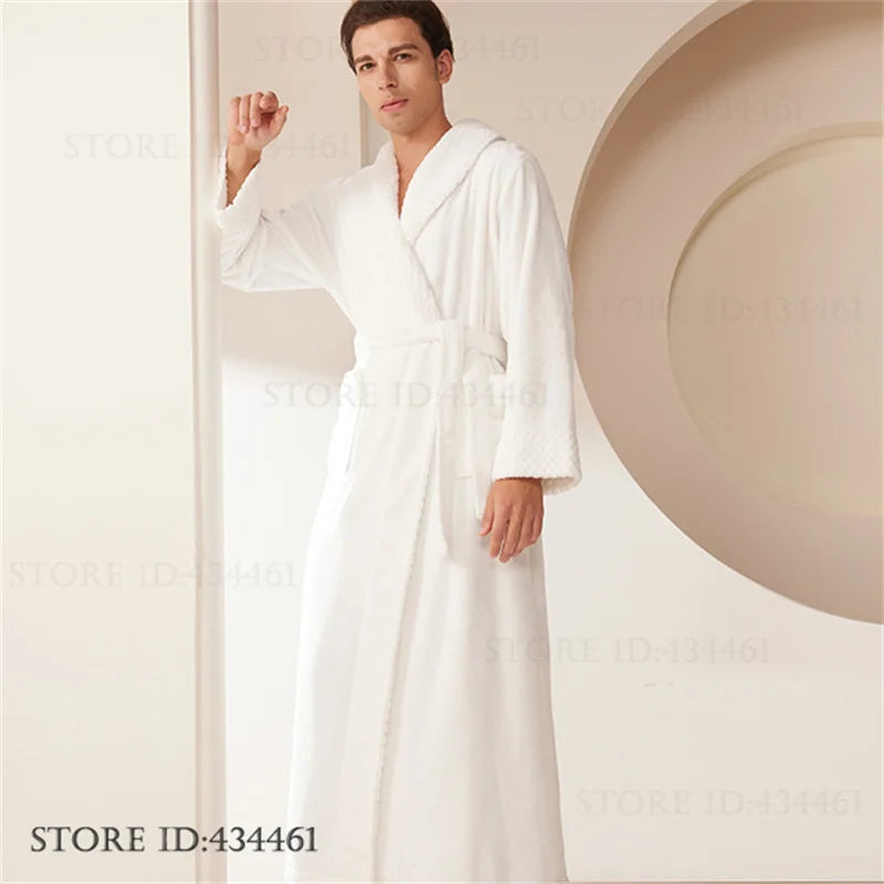 Large Size Flannel Men's Long Robe Kimono Gown Winter Thicken Sleepwear Loungewear Loose Coral Fleece Couple Pajama Home Clothes